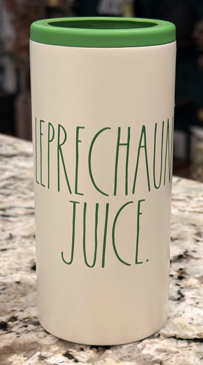 New Rae Dunn St. Patrick’s Day white insulated stainless slim can holder LEPRECHAUN JUICE
