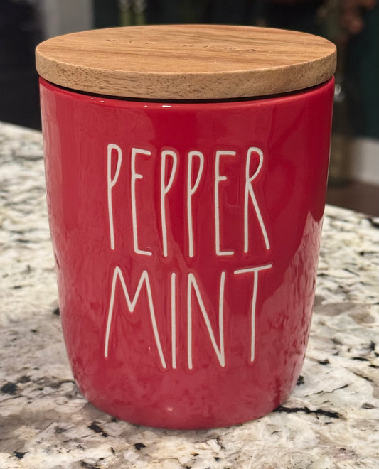 New Rae Dunn red ceramic 5” storage cellar PEPPERMINT Christmas decor
