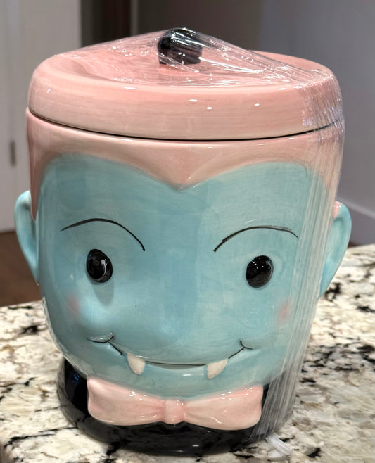 New baby Dracula ceramic cookie jar Halloween decor 8x8.5