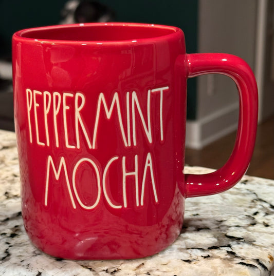 New Rae Dunn red ceramic coffee mug PEPPERMINT MOCHA
