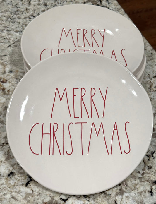 New Rae Dunn ceramic 4-piece Christmas 10” plate set MERRY CHRISTMAS 🎁