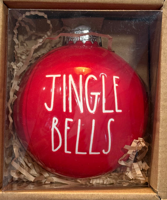 New Rae Dunn red ceramic Christmas ornament JINGLE BELLS