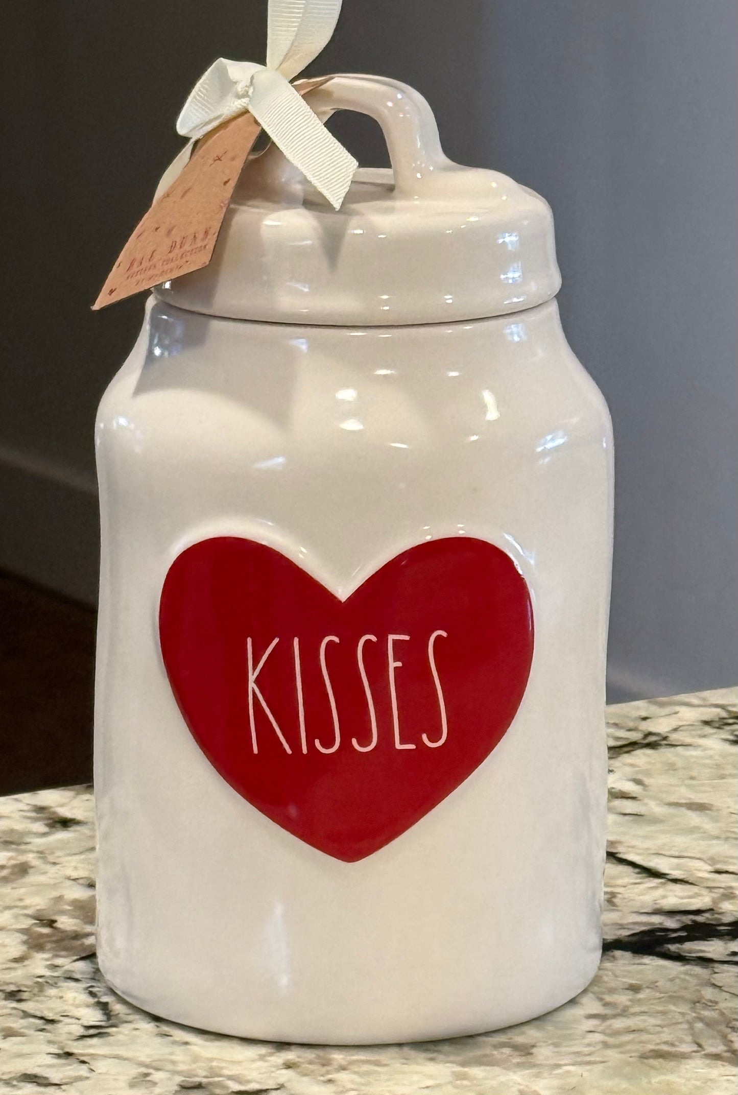 New Rae Dunn 8” ceramic KISSES canister