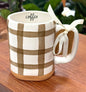 New Rae Dunn brown plaid ceramic coffee mug COFFEE