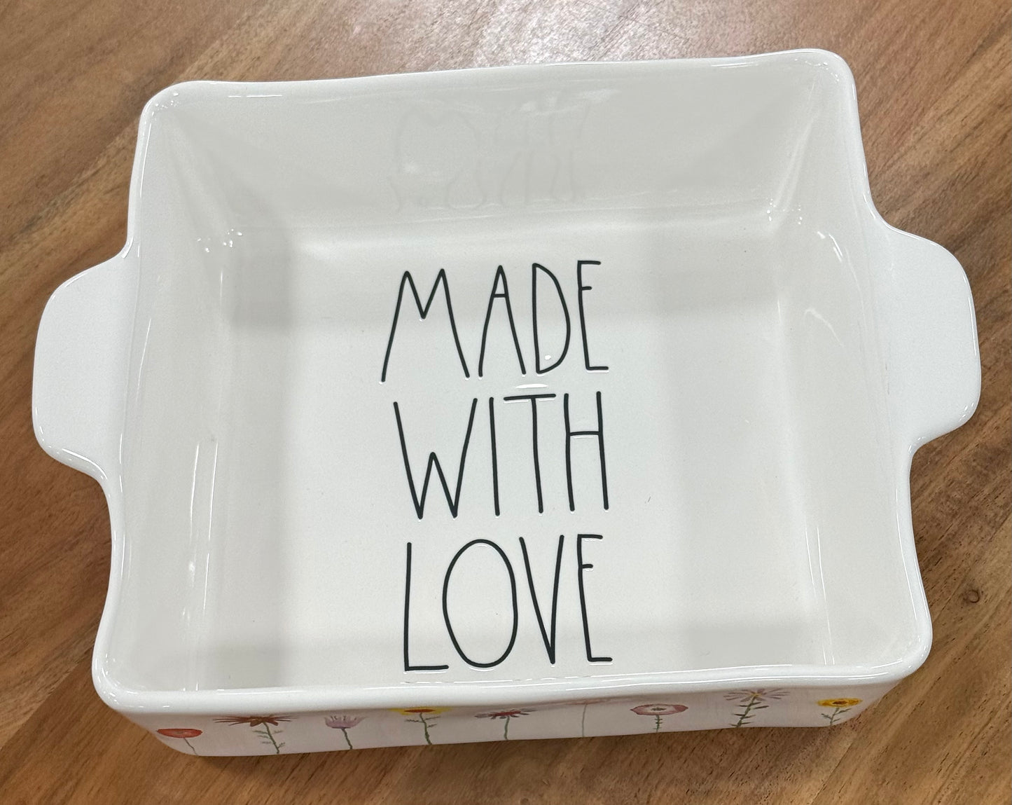 New Rae Dunn white floral ceramic baking dish MADE WITH LOVE