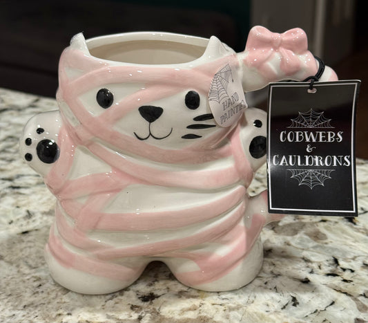 New Halloween ceramic pink cat mummy ghost mug