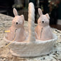 New Rae Dunn pink and white ceramic Easter bunny and basket salt & pepper shaker set