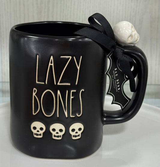 New Rae Dunn black ceramic Halloween coffee mug LAZY BONES