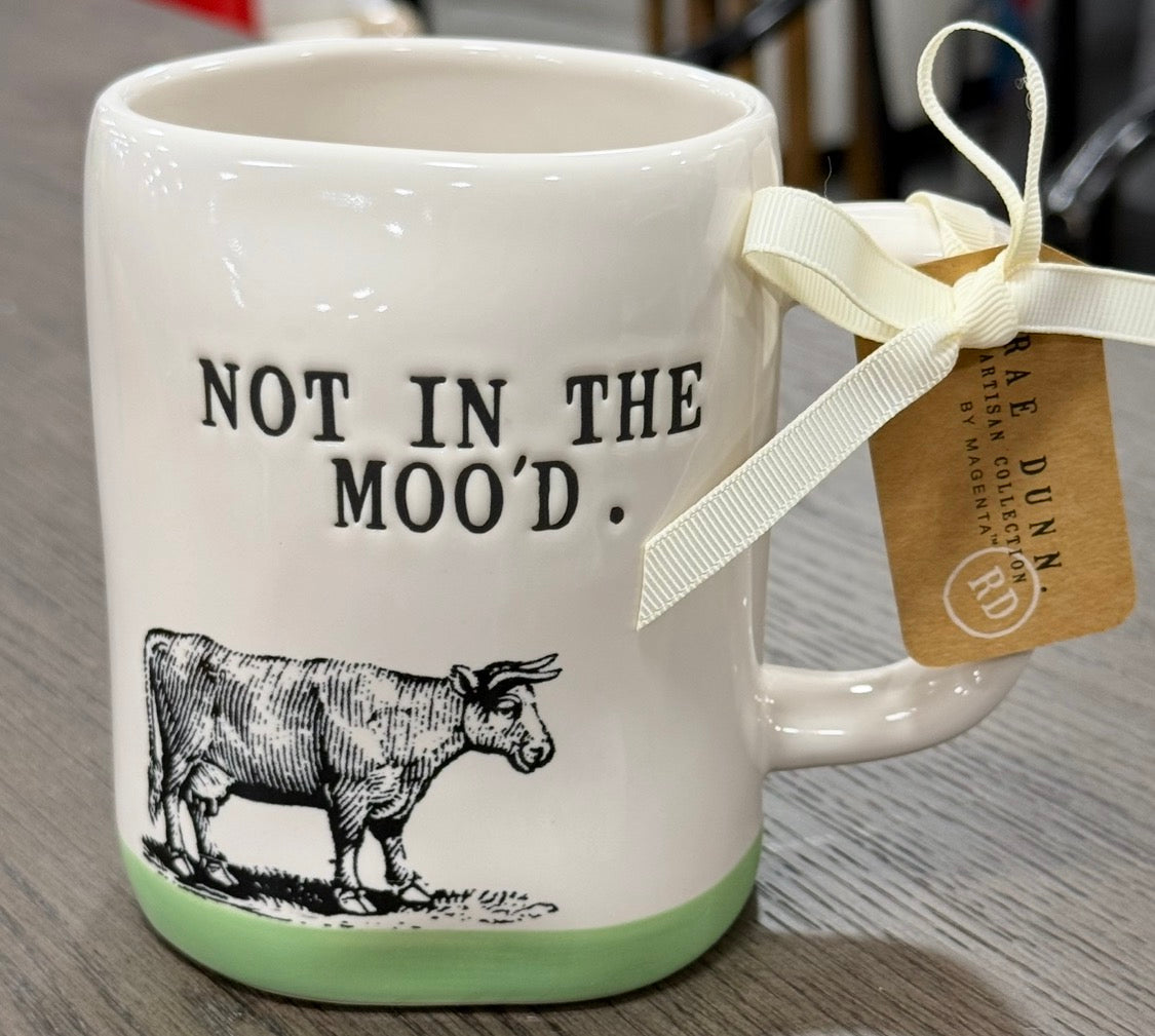 New Rae Dunn white ceramic Farmline cow mug NOT IN THE MOOD