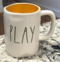 Rae Dunn white ceramic coffee mug PLAY