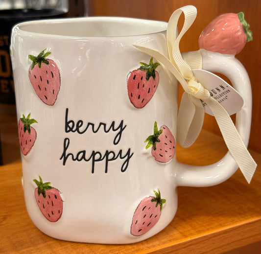 New Rae Dunn ceramic BERRY HAPPY print coffee mug