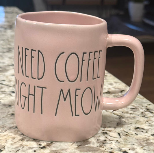 New Rae Dunn pink ceramic coffee mug NEED COFFEE RIGHT MEOW