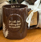 New Rae Dunn brown iridescent ceramic coffee mug FOR WITH GOD, NOTHING SHALL BE IMPOSSIBLE