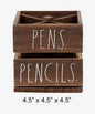 New Rae Dunn vintage look spinning brown wood storage box PENS/PENCILS