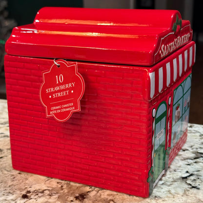 New Strawberry Street ceramic SANTA’S BAKERY Christmas cookie jar kitchen decor