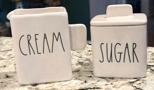 New Rae Dunn ceramic CREAM & SUGAR mini set -square
