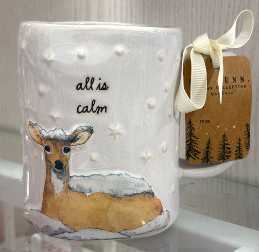 New release Rae Dunn ceramic Christmas coffee mug ALL IS CALM