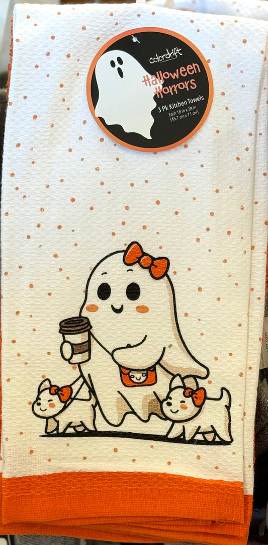 New 3-piece Halloween kitchen dish towel set walking cat ghost 👻