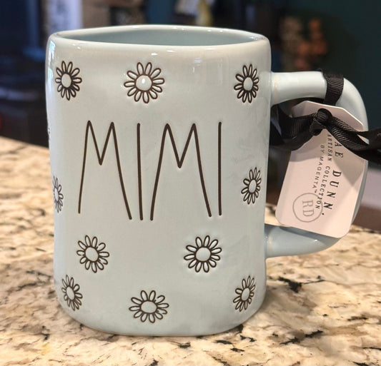 New Rae Dunn blue floral ceramic coffee mug MIMI
