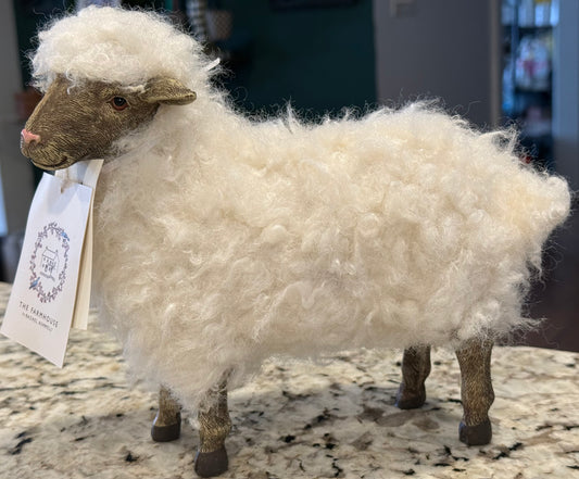 New Farmhouse sheep Easter decor fuzzy body, ceramic legs/face
