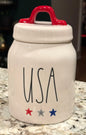 New Rae Dunn Americana ceramic star trimmed USA 6” canister