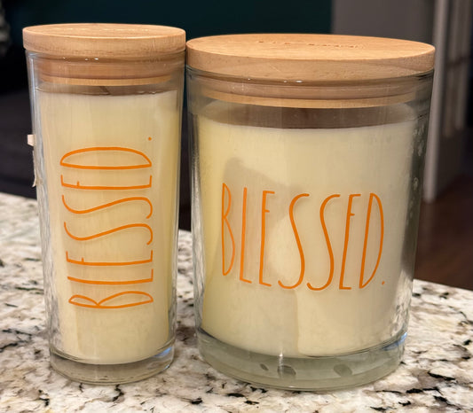 New Rae Dunn 2-piece BLESSED candle set. Ozs & scent 2nd photo!