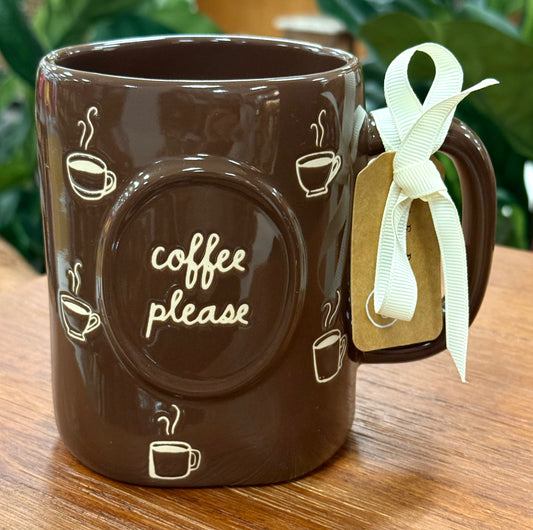 New Rae Dunn brown iridescent ceramic coffee mug COFFEE PLEASE