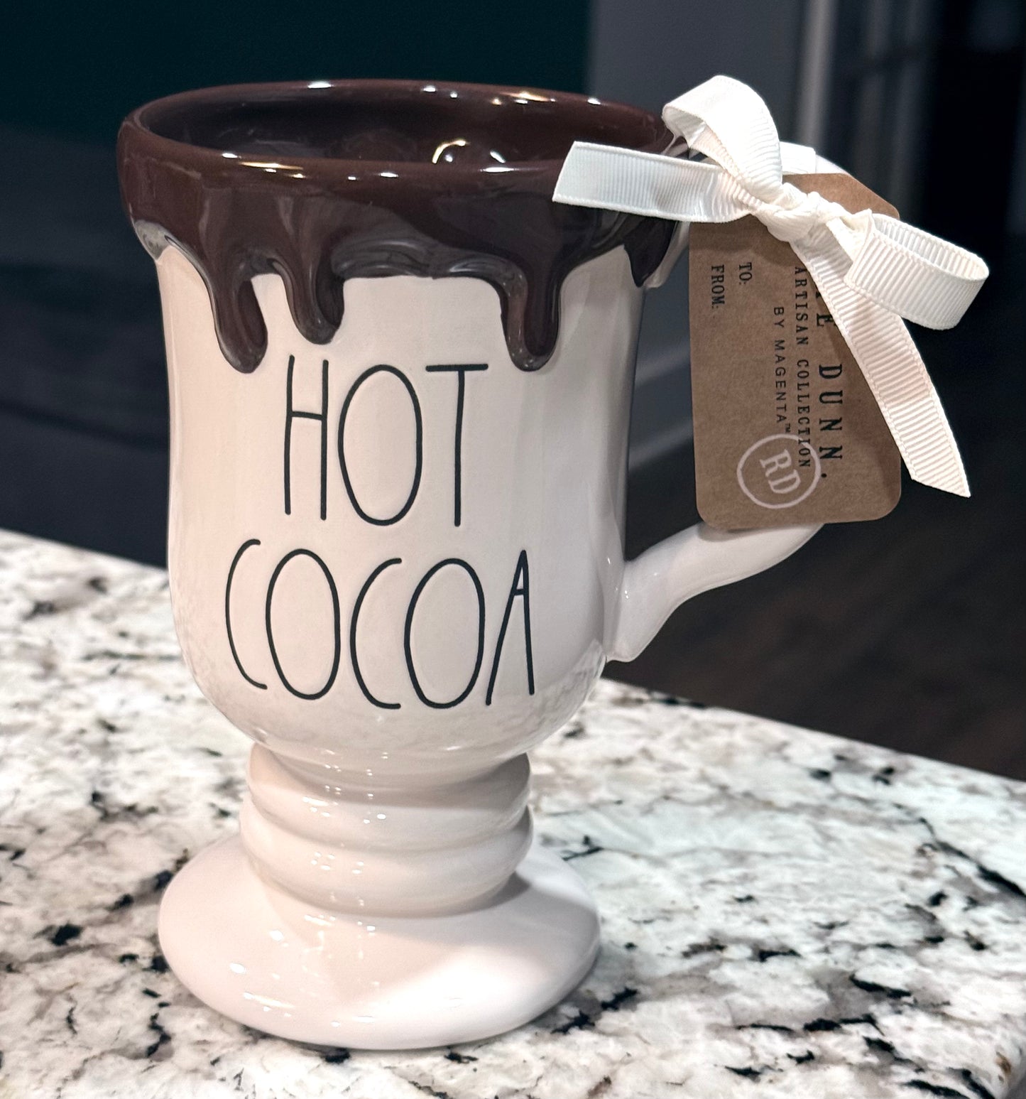 New Rae Dunn white ceramic chocolate dripped mug HOT COCOA