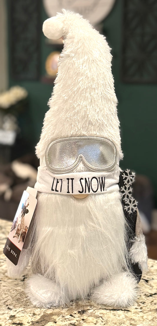 New Rae Dunn plush silver gnome Christmas/Winter decor LET IT SNOW