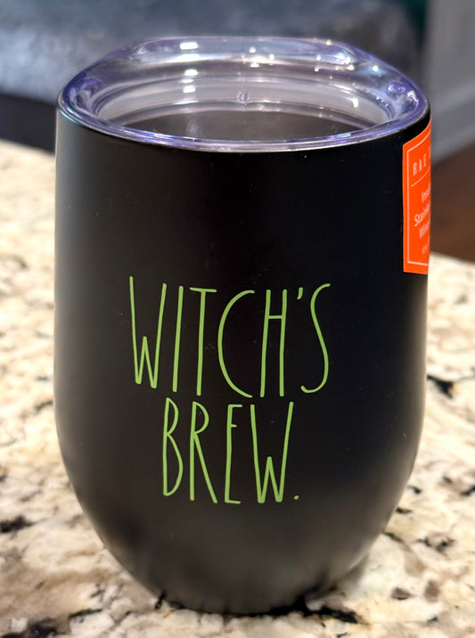 New Rae Dunn black 12oz  stainless travel cup wine cup WITCH’S BREW