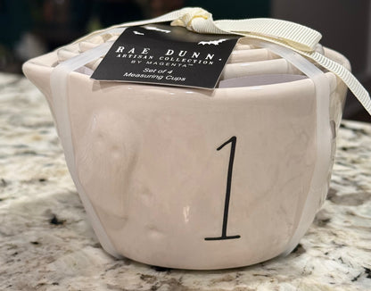 New release Rae Dunn white ceramic ghost motif Halloween measuring cup set