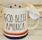 New Rae Dunn white striped ceramic patriotic coffee mug GOD BLESS AMERICA