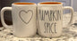 New Rae Dunn white ceramic PUMPKIN SPICE coffee mug -heart on back
