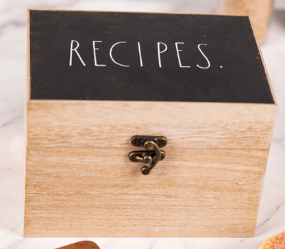New Rae Dunn black top RECIPES hinge close Wooden Recipe Box