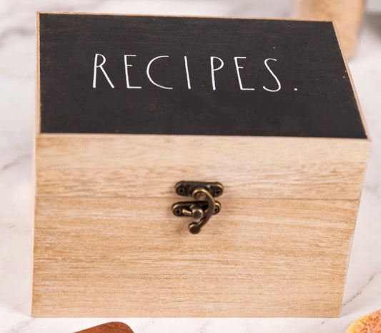 New Rae Dunn black top RECIPES hinge close Wooden Recipe Box