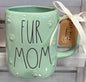 New Rae Dunn green paw print ceramic coffee mug FUR MOM