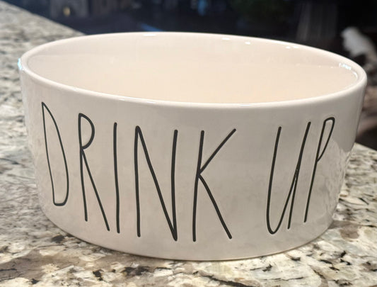New Rae Dunn large white ceramic bowl 8” DRINK UP