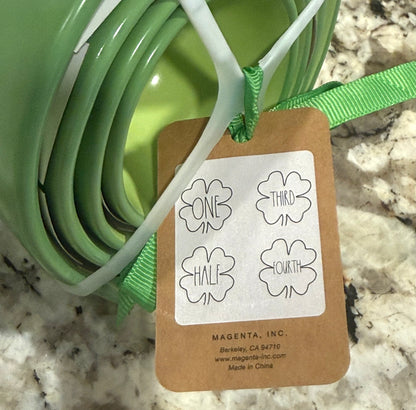 New Rae Dunn green ceramic St. Patrick’s Day shamrock measuring cup set