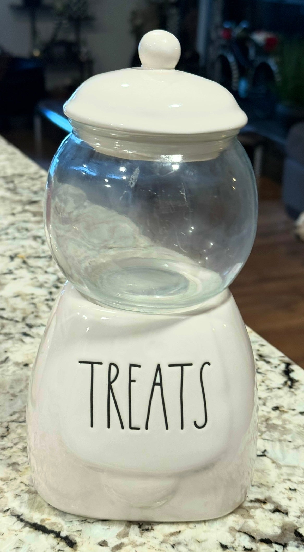 New Rae Dunn glass & white ceramic gumball storage TREATS