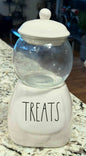 New Rae Dunn glass & white ceramic gumball storage TREATS