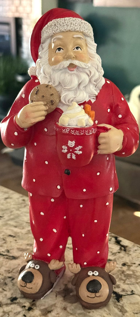 New Resin Santa in pajamas with reindeer slippers