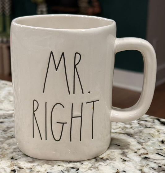 Rae Dunn white ceramic coffee mug MR. RIGHT
