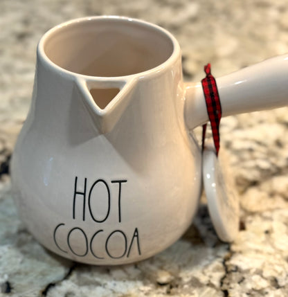 New Rae Dunn 2-piece ceramic Christmas decor set HOT COCOA pot & LET IT SNOW ornament