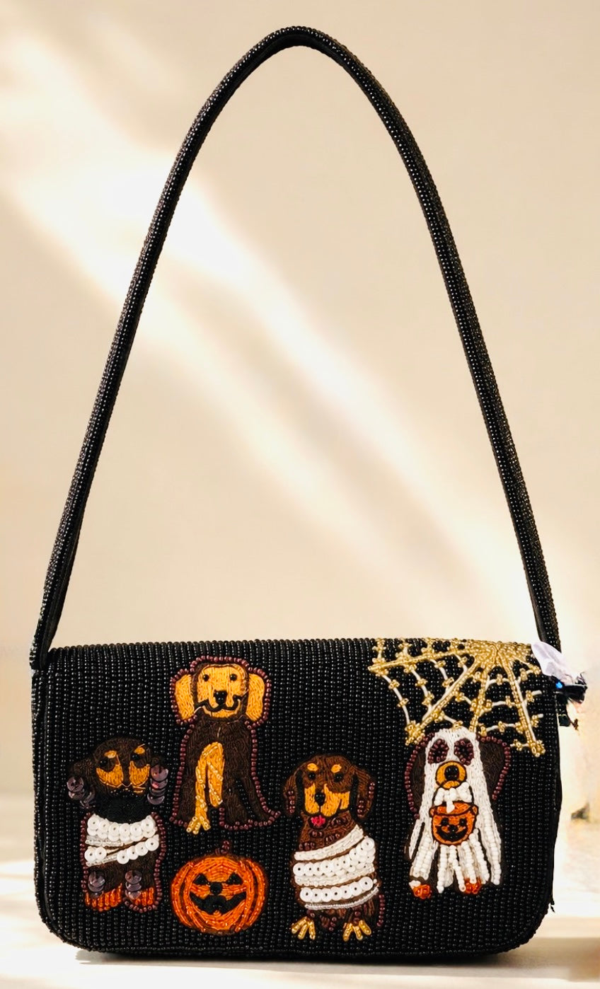New beaded Made in India Halloween weiner dog dachshund purse bag handbag 8x5