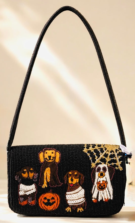 New beaded Made in India Halloween weiner dog dachshund purse bag handbag 8x5