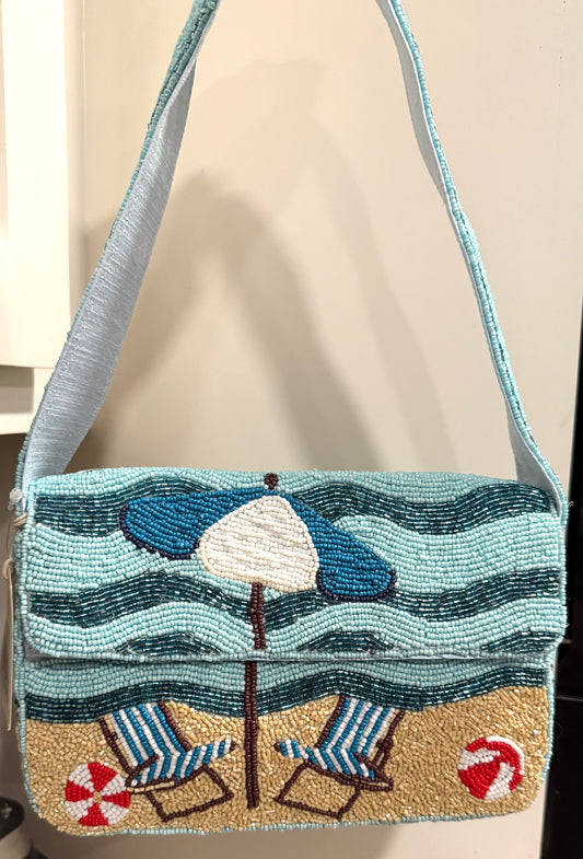 New Made in India beaded beach print purse/tote 9x5.5