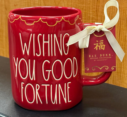 New Rae Dunn ceramic coffee mug WISHING YOU GOOD FORTUNE