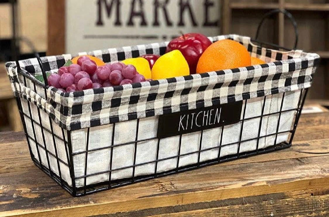 New Rae Dunn KITCHEN Metal Black Wire Basket Lined