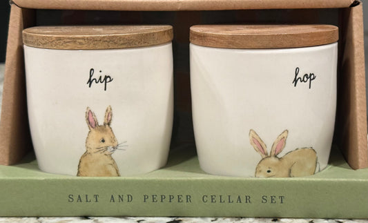 New Rae Dunn 3.5”ceramic Easter Bunny cellar set HIP HOP
