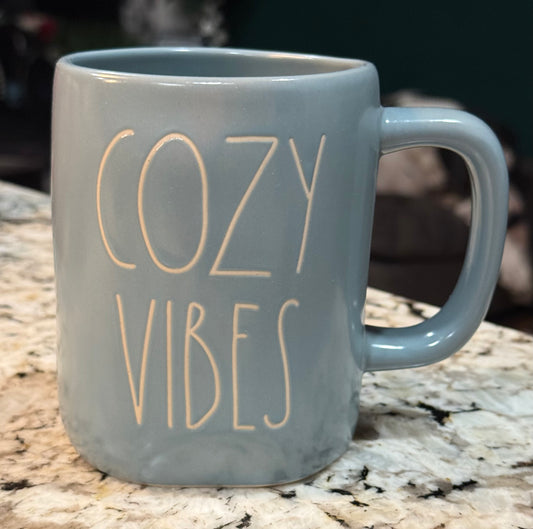 New Rae Dunn blue ceramic mug COZY VIBES